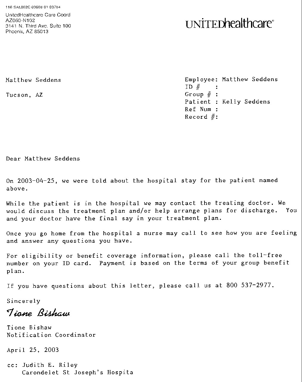 Ectopic Pregnancy Foundation Letter From Insurance Company After